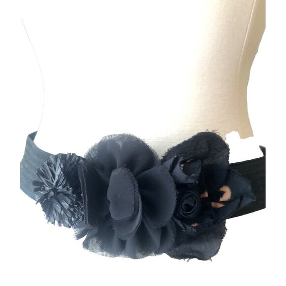 J.Crew Size M/L Rosette BELT Black Wide Elastic Grunge Punk Gothic - Picture 1 of 7